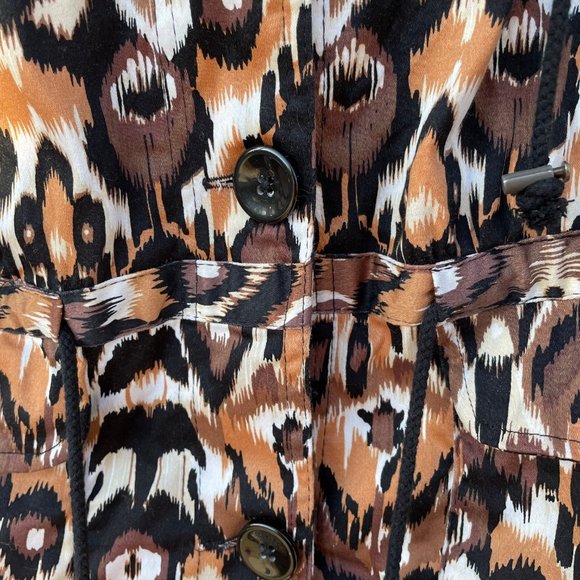 LAST CHANCE  Jacket Blazer Size Large Brown Black White Pattern Tie Waist Collar - Picture 4 of 9